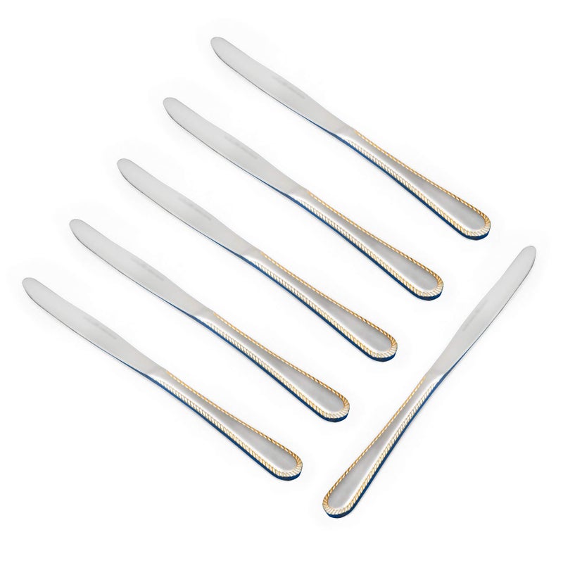 Soleter Stainless Steel Knives Heavy Duty Knife Great For Weddings Dinners Parties Homes Kitchens Flatware Cultery Set with Mirror Polish & Gold Pack of 6 - Image 1